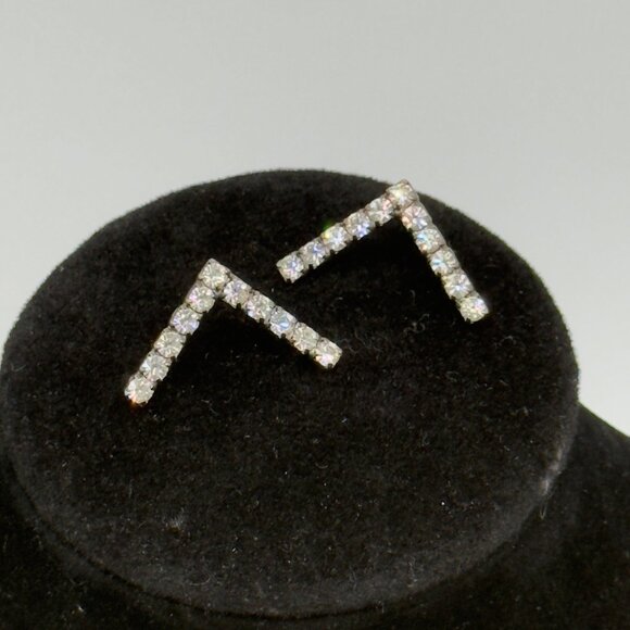 Jewelry - Vintage Rhinestone Chevron Stud Earrings Silver-Tone Metal